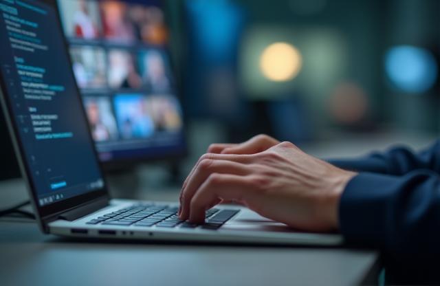 Journalist typing on a keyboard, representing digital media work